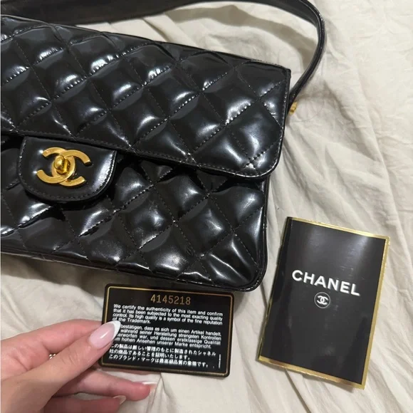 Chanel Black Patent Leather Double Flap Bag - Picture 6 of 8